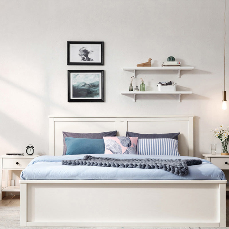 Rectangular Solid Color Panel Bed Scandinavian Standard Bed with Headboard