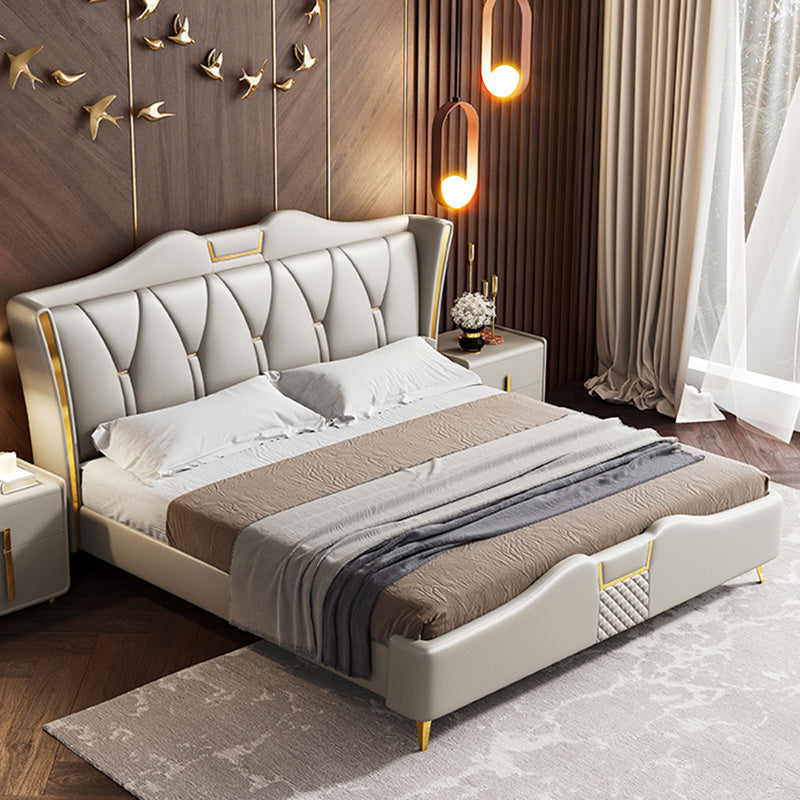 Genuine Leather Standard Bed Modern Panel Bed with Custom Gold Legs