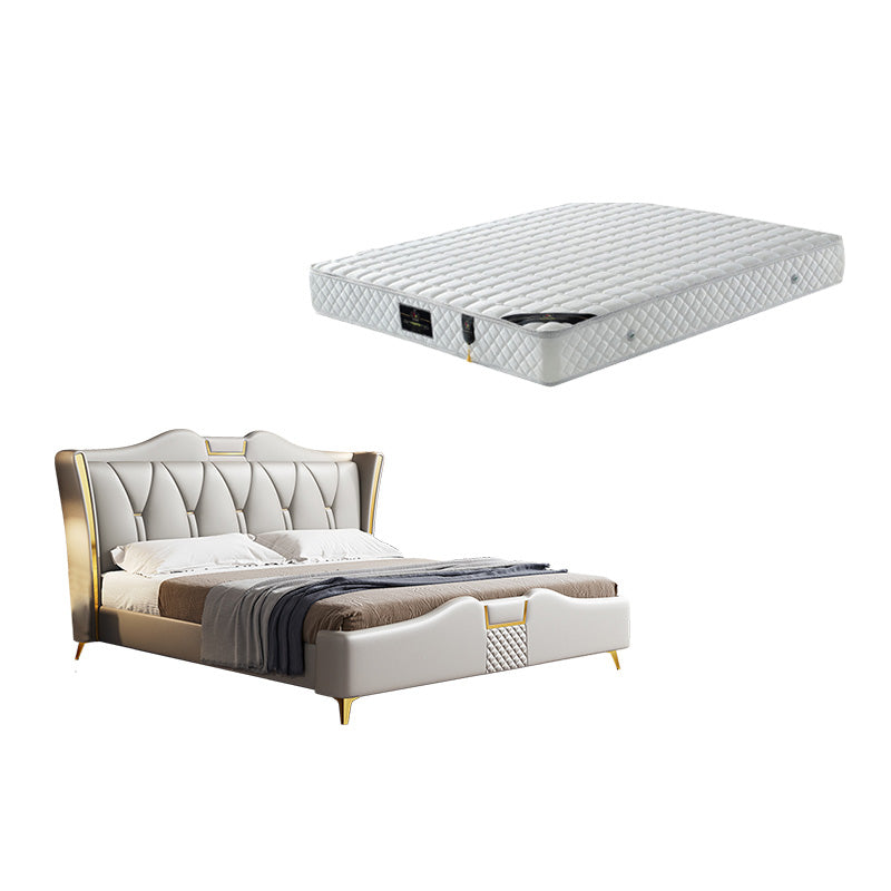 Genuine Leather Standard Bed Modern Panel Bed with Custom Gold Legs