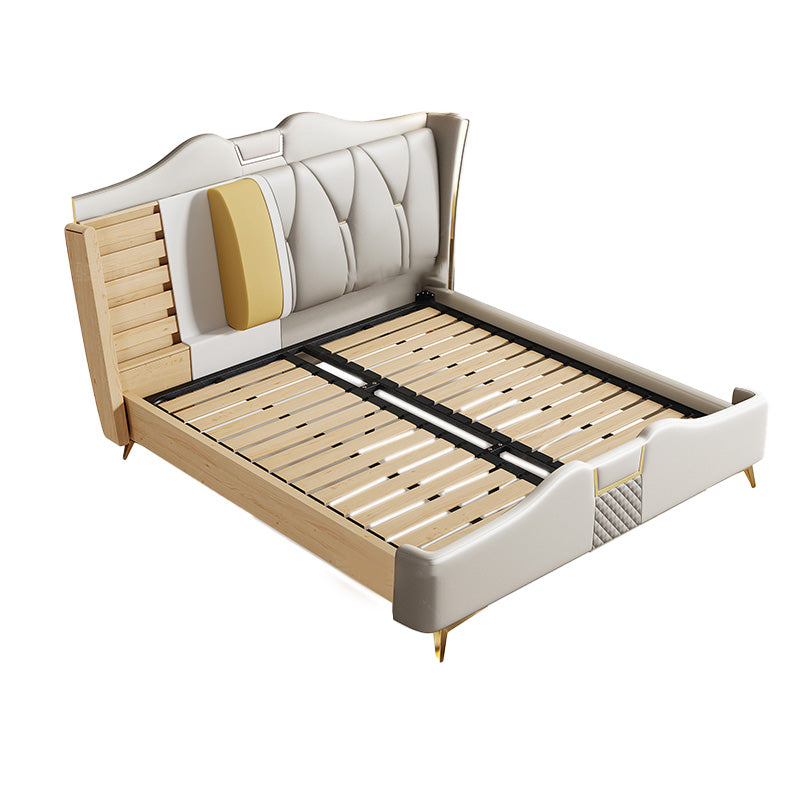 Genuine Leather Standard Bed Modern Panel Bed with Custom Gold Legs