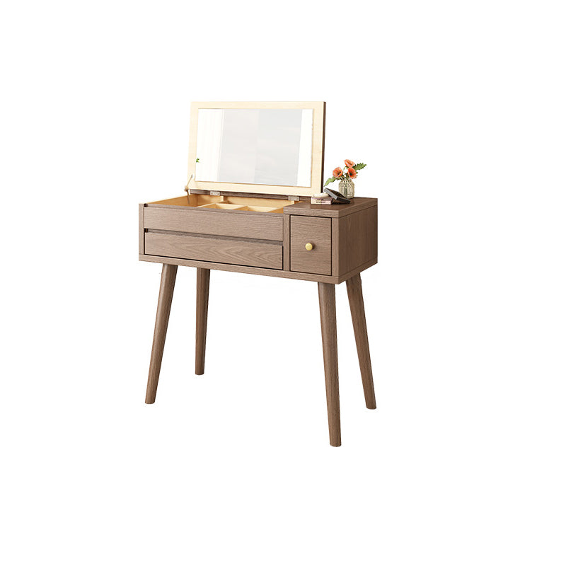 Solid Wood Makeup Vanity Desk Flip-Top Mirror Makeup Vanity Set with Drawer