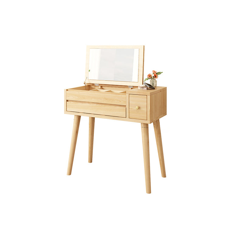 Solid Wood Makeup Vanity Desk Flip-Top Mirror Makeup Vanity Set with Drawer