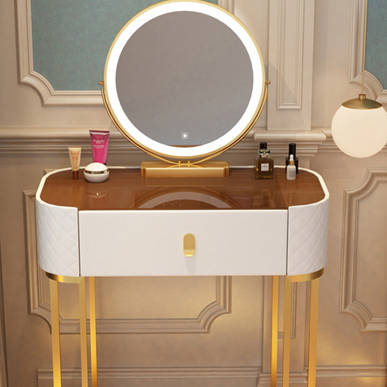 Glass Top Makeup Vanity Desk Bedroom Dressing Table Stool Set with Drawer