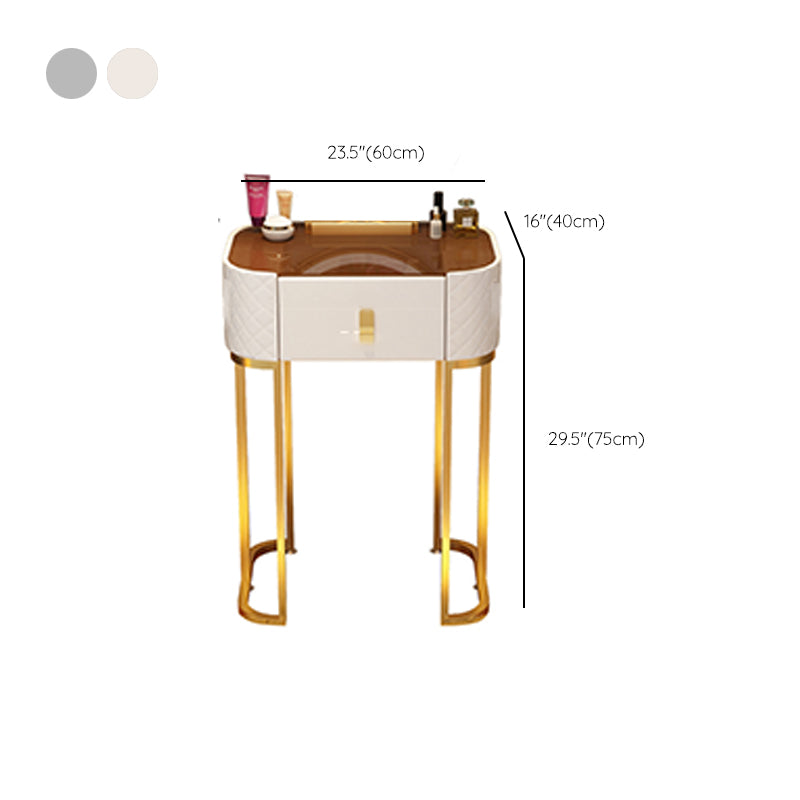 Glass Top Makeup Vanity Desk Bedroom Dressing Table Stool Set with Drawer