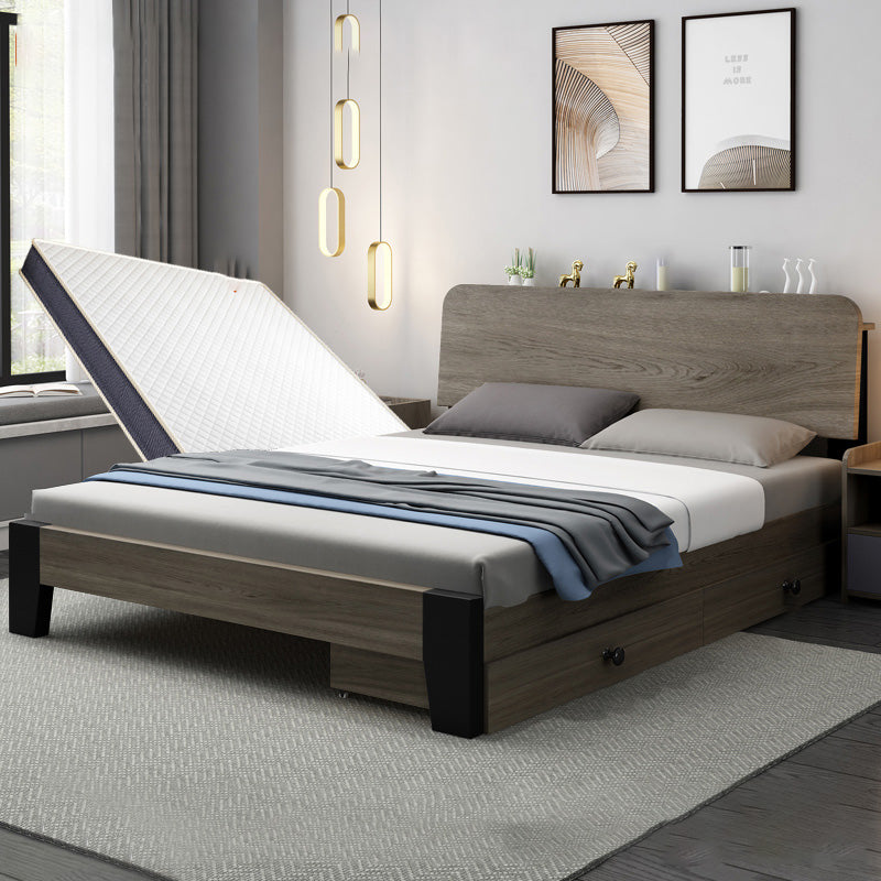 Modern Solid Wood Headboard Standard Bed Mattress Included Bed Frame with Custom Legs