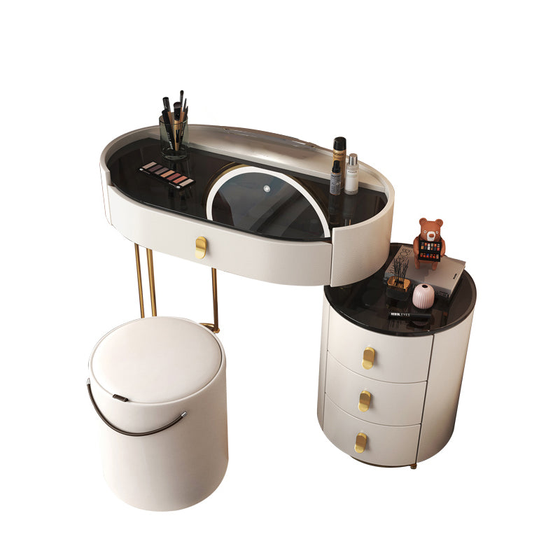 Glass Top Makeup Vanity Desk Lighted Mirror Vanity Dressing Table Set