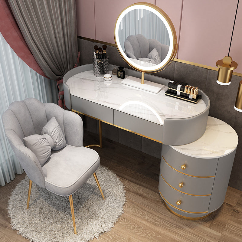Wooden Makeup Vanity Desk Lighted Mirror Vanity Dressing Table Set with Drawer