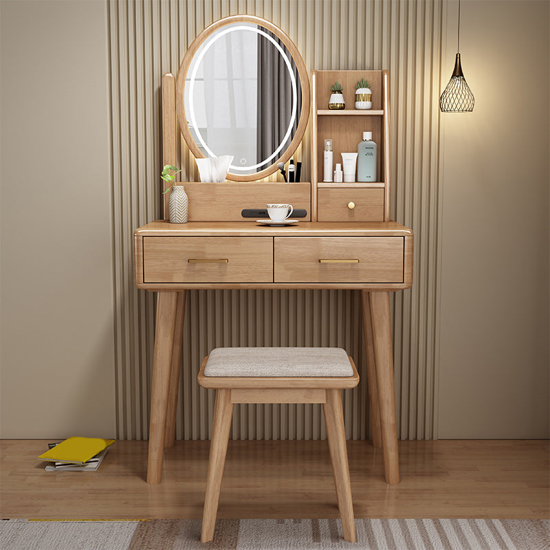 Traditional Rubberwood Makeup Counter Drawers Vanity Dressing Table