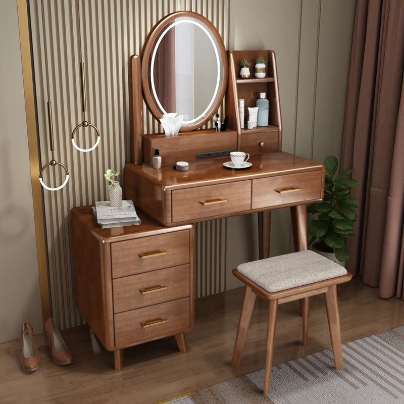 Traditional Rubberwood Makeup Counter Drawers Vanity Dressing Table