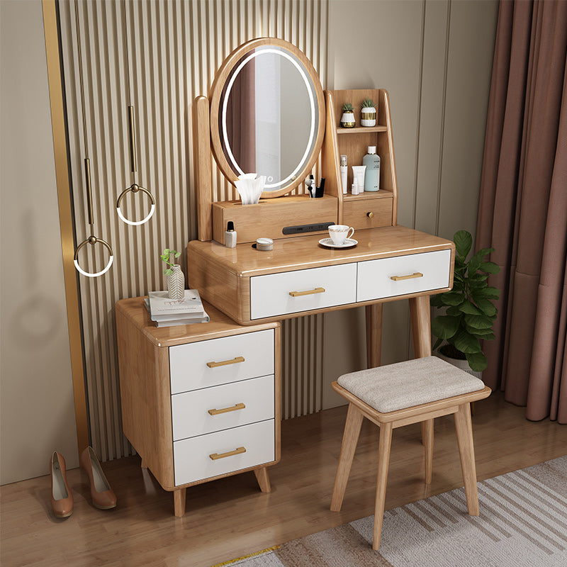 Traditional Rubberwood Makeup Counter Drawers Vanity Dressing Table