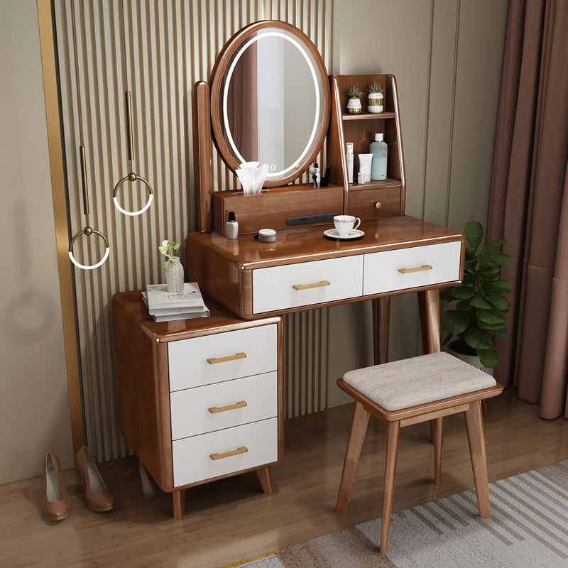 Traditional Rubberwood Makeup Counter Drawers Vanity Dressing Table