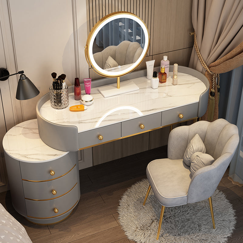 Wooden Makeup Vanity Desk Bedroom Dressing Table Stool Set with Drawer