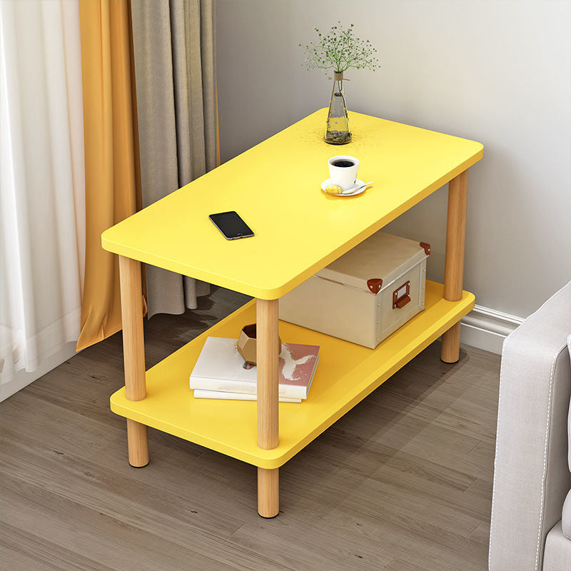 Scandinavian Style Wooden Side Table Double Tier End Table Concrete Sofa Side Accent Table
