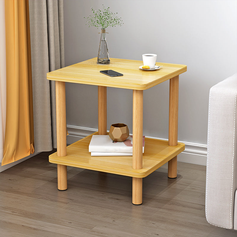Scandinavian Style Wooden Side Table Double Tier End Table Concrete Sofa Side Accent Table