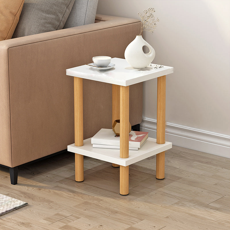 Scandinavian Style Wooden Side Table Double Tier End Table Concrete Sofa Side Accent Table