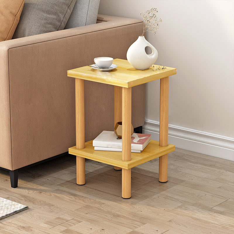 Scandinavian Style Wooden Side Table Double Tier End Table Concrete Sofa Side Accent Table