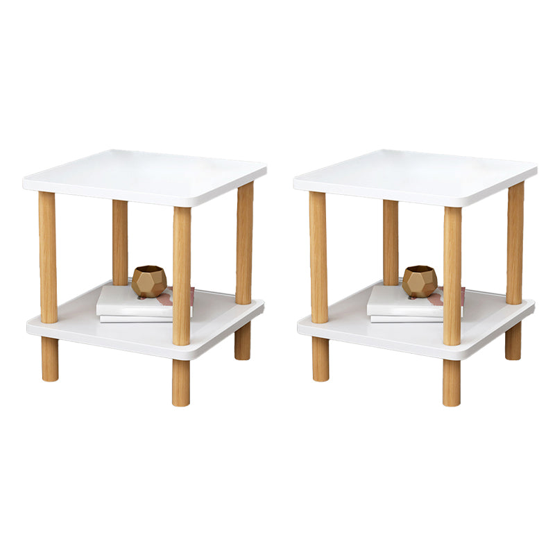 Scandinavian Style Wooden Side Table Double Tier End Table Concrete Sofa Side Accent Table