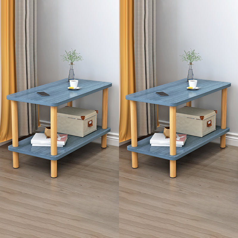 Scandinavian Style Wooden Side Table Double Tier End Table Concrete Sofa Side Accent Table