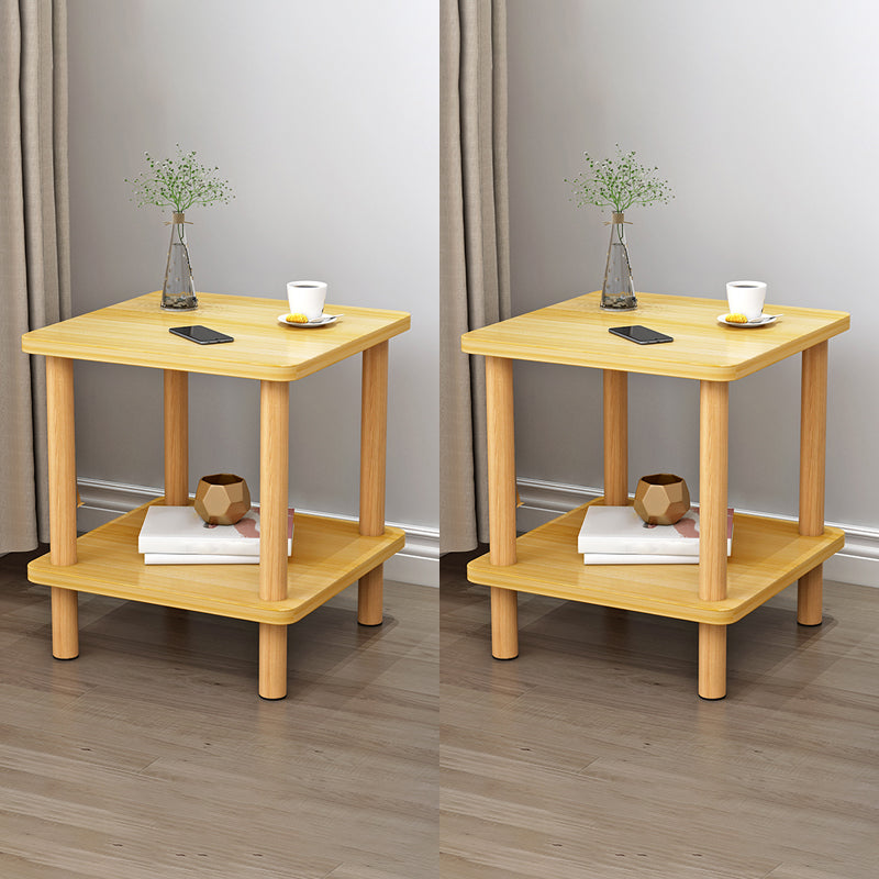 Scandinavian Style Wooden Side Table Double Tier End Table Concrete Sofa Side Accent Table