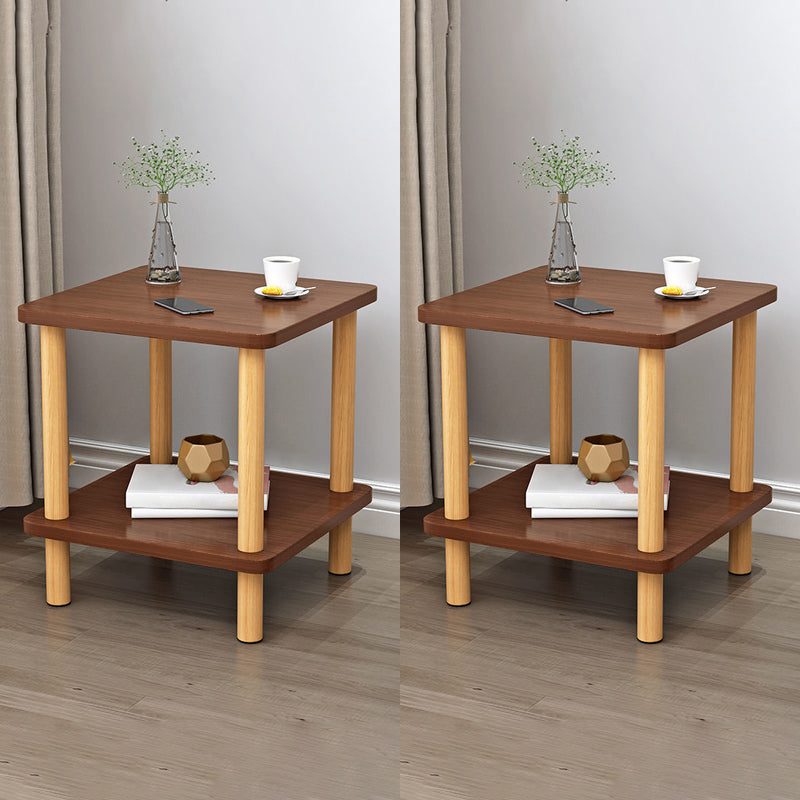 Scandinavian Style Wooden Side Table Double Tier End Table Concrete Sofa Side Accent Table