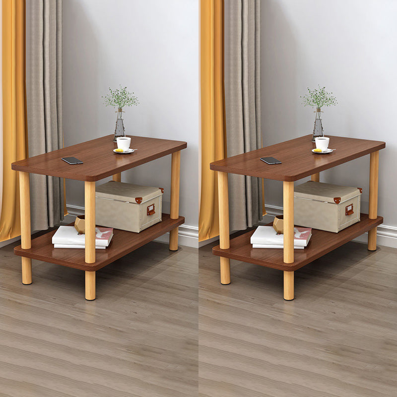 Scandinavian Style Wooden Side Table Double Tier End Table Concrete Sofa Side Accent Table