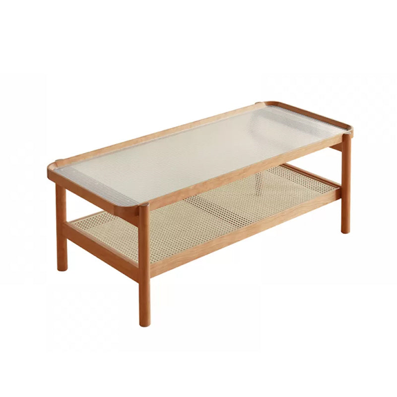 Living Room Corner Table Double Tier Rectangular Solid Wood with Shelf End Table