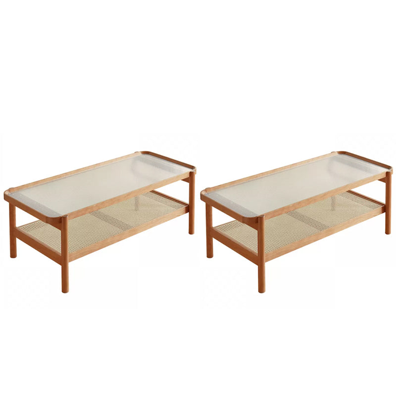 Living Room Corner Table Double Tier Rectangular Solid Wood with Shelf End Table