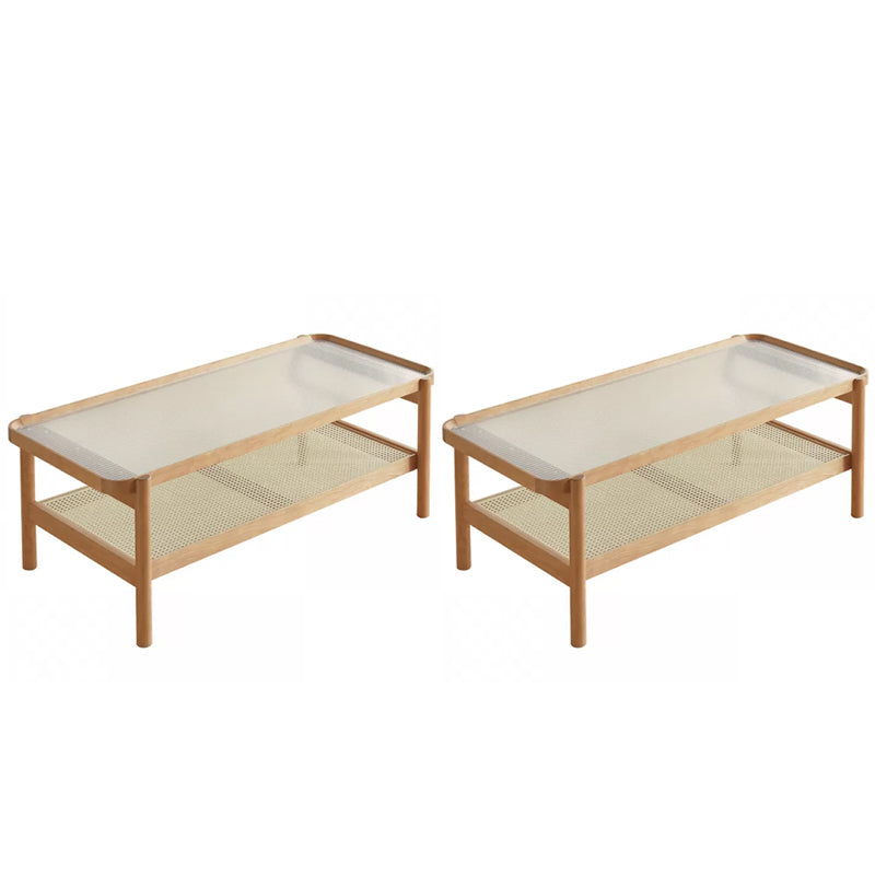 Living Room Corner Table Double Tier Rectangular Solid Wood with Shelf End Table