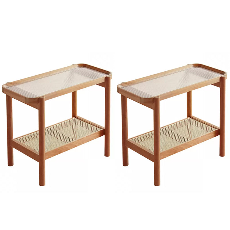 Living Room Corner Table Double Tier Rectangular Solid Wood with Shelf End Table