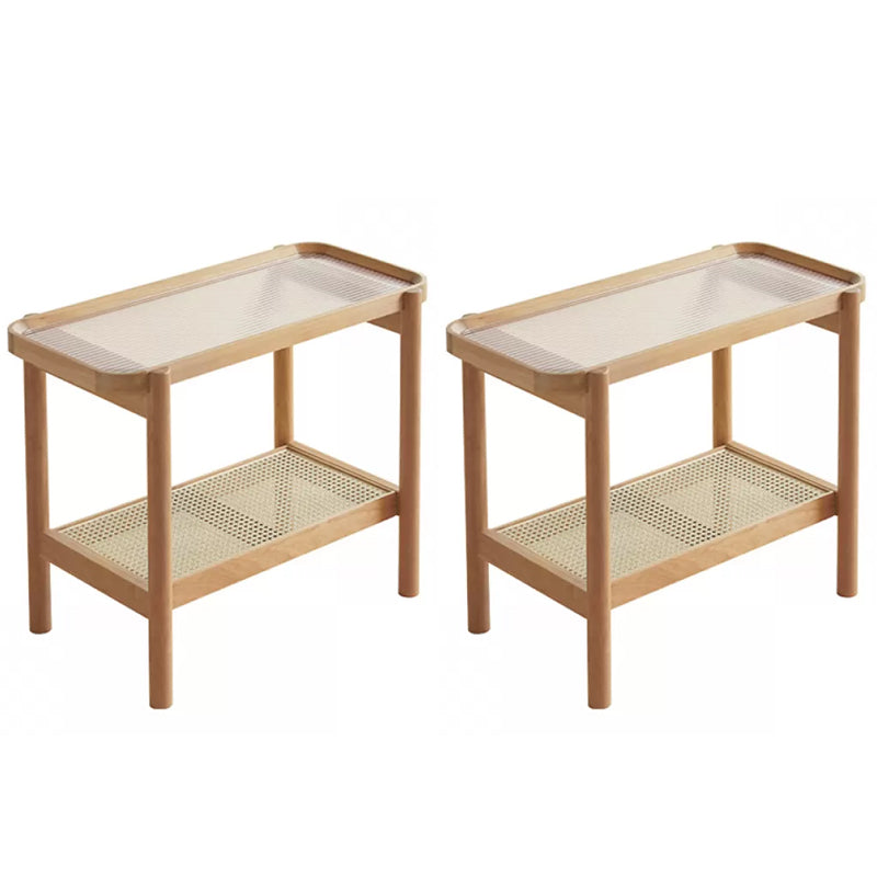 Living Room Corner Table Double Tier Rectangular Solid Wood with Shelf End Table