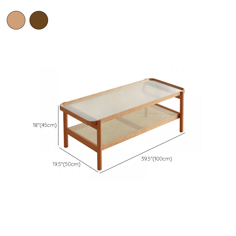 Living Room Corner Table Double Tier Rectangular Solid Wood with Shelf End Table