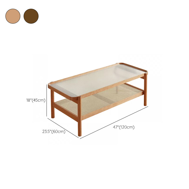 Living Room Corner Table Double Tier Rectangular Solid Wood with Shelf End Table