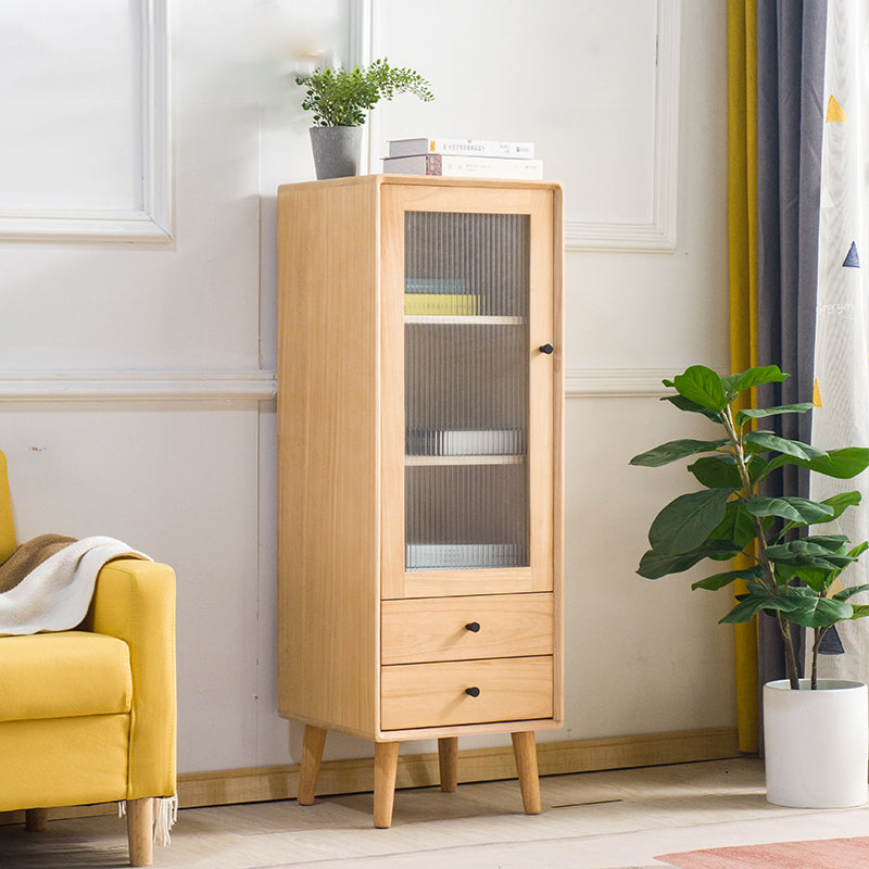 Modern Glass Paned Accent Cabinet 1-Door Solid Wood Chest with 2 Drawers