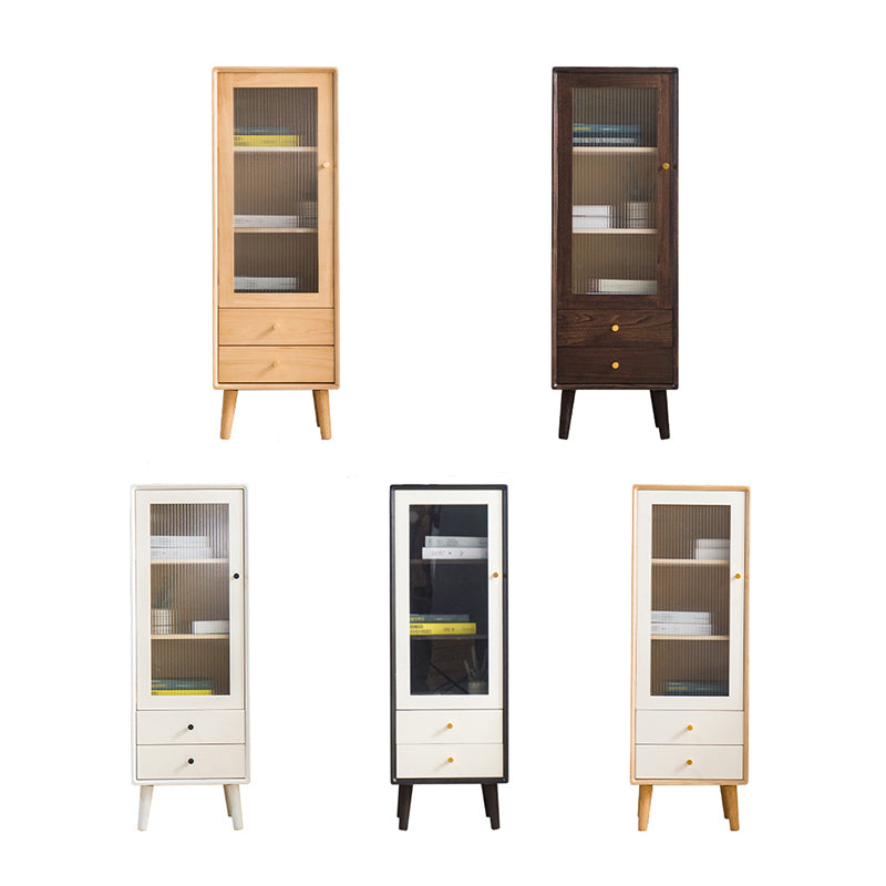 Modern Glass Paned Accent Cabinet 1-Door Solid Wood Chest with 2 Drawers