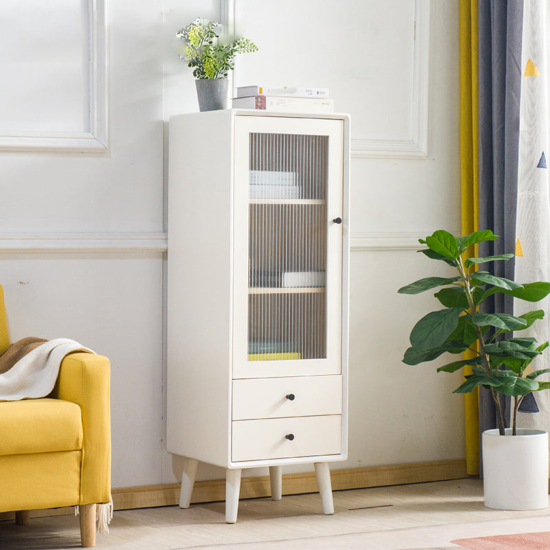 Modern Glass Paned Accent Cabinet 1-Door Solid Wood Chest with 2 Drawers