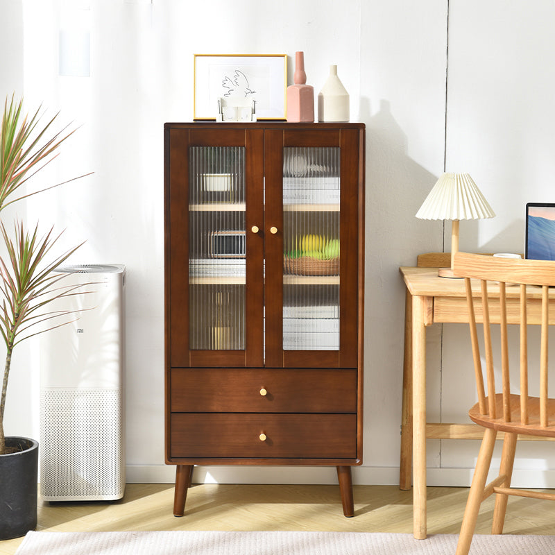 Modern Glass Paned Accent Cabinet 1-Door Solid Wood Chest with 2 Drawers