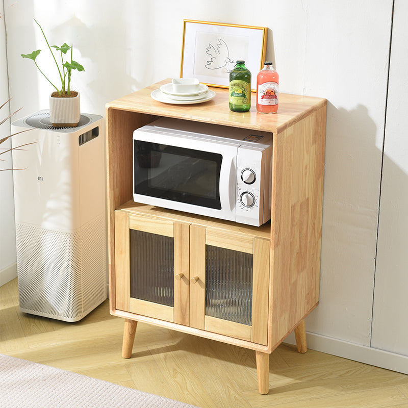 Modern Glass Paned Accent Cabinet 1-Door Solid Wood Chest with 2 Drawers