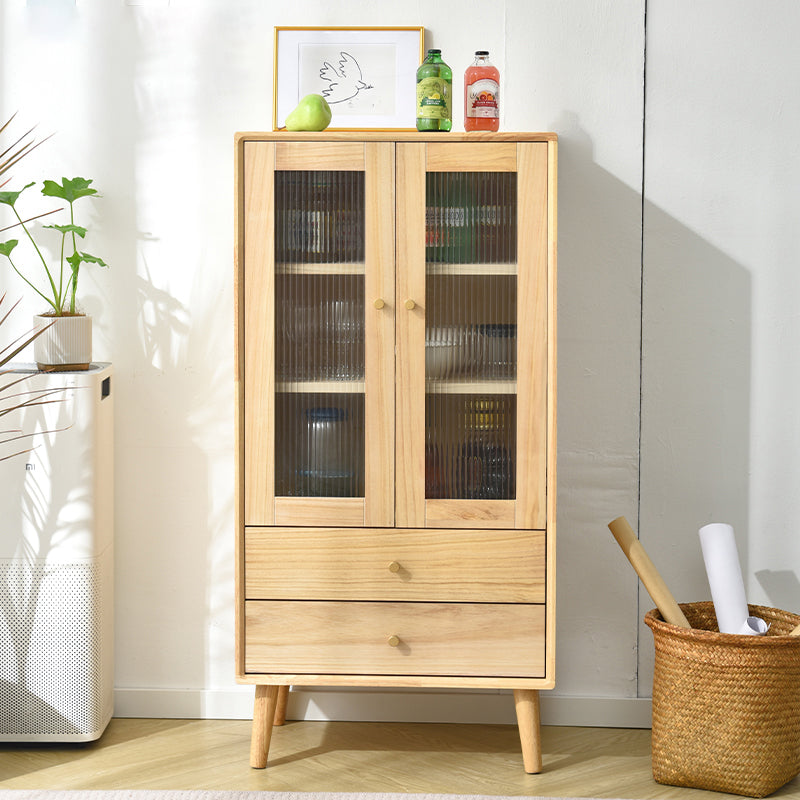 Modern Glass Paned Accent Cabinet 1-Door Solid Wood Chest with 2 Drawers