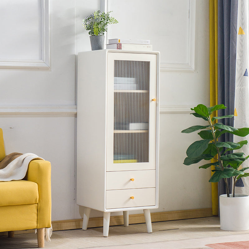 Modern Glass Paned Accent Cabinet 1-Door Solid Wood Chest with 2 Drawers