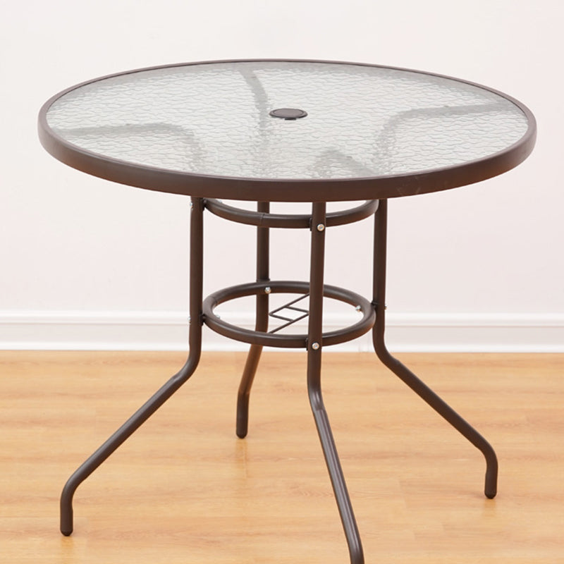 Industrial Tempered Glass Bistro Table Metal Frame Patio Table