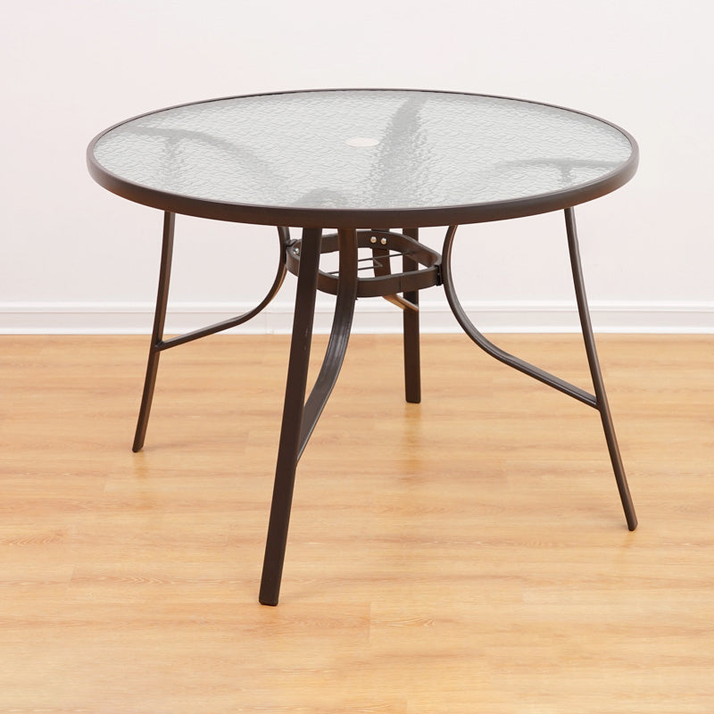 Industrial Tempered Glass Bistro Table Metal Frame Patio Table