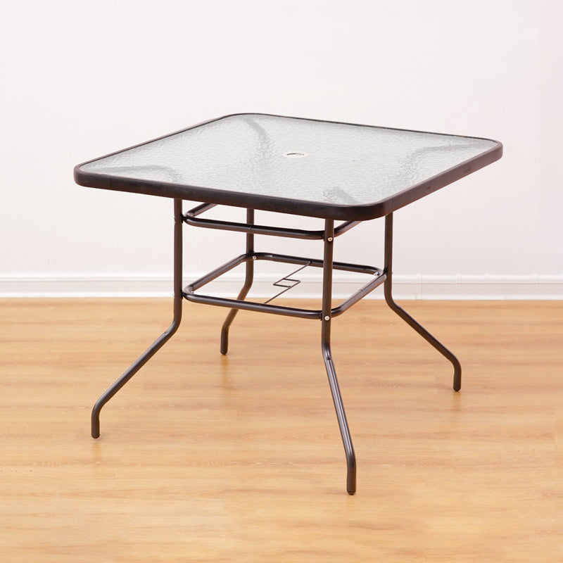 Industrial Tempered Glass Bistro Table Metal Frame Patio Table