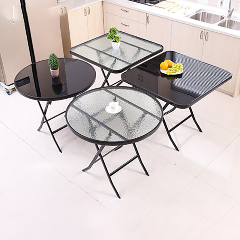 Industrial Tempered Glass Bistro Table Metal Frame Patio Table