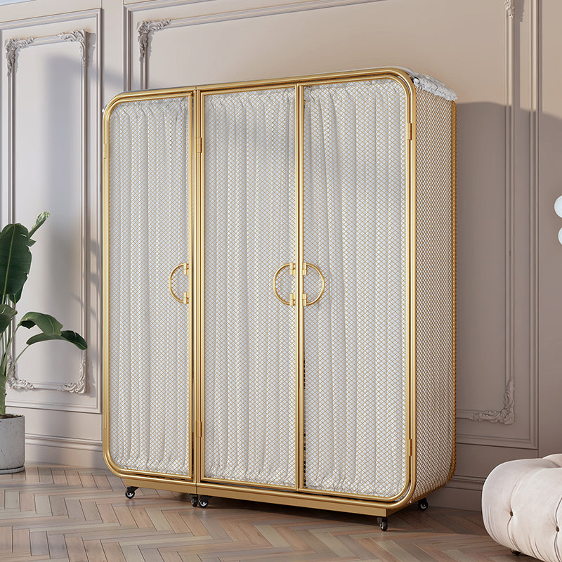 Modern Wardrobe Cabinet Metal Clothes Rail Wardrobe Armoire with Shelves