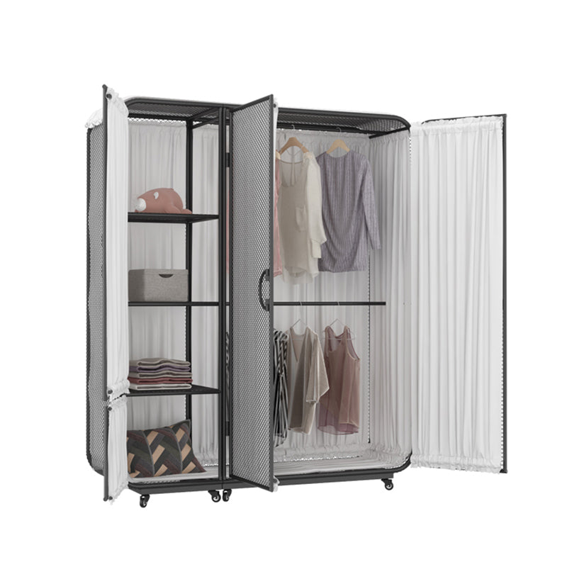 Modern Wardrobe Cabinet Metal Clothes Rail Wardrobe Armoire with Shelves