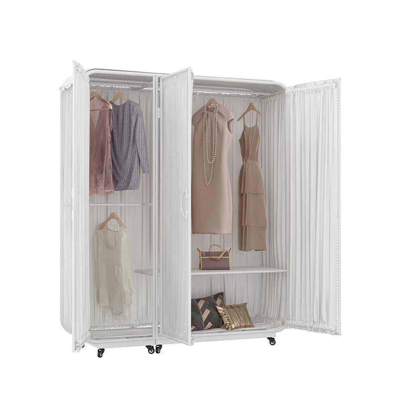 Modern Wardrobe Cabinet Metal Clothes Rail Wardrobe Armoire with Shelves