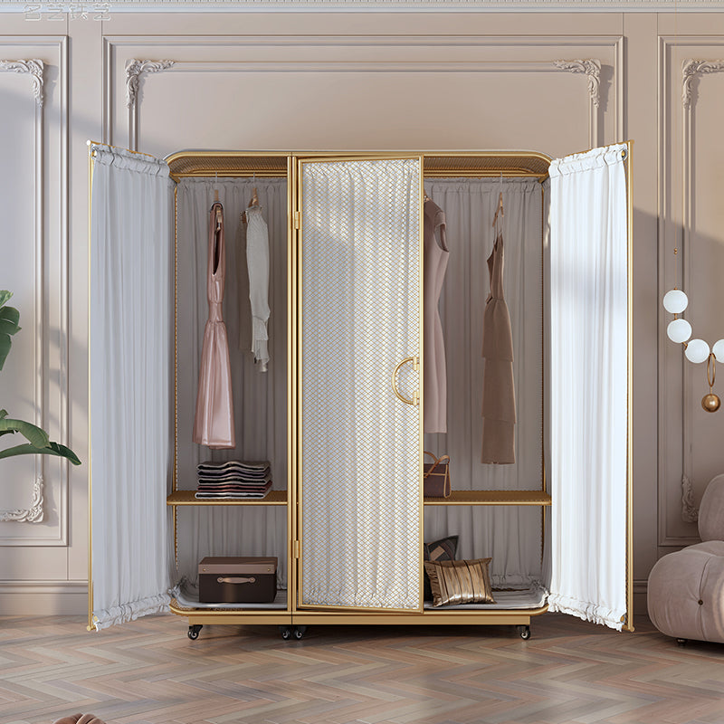 Modern Wardrobe Cabinet Metal Clothes Rail Wardrobe Armoire with Shelves
