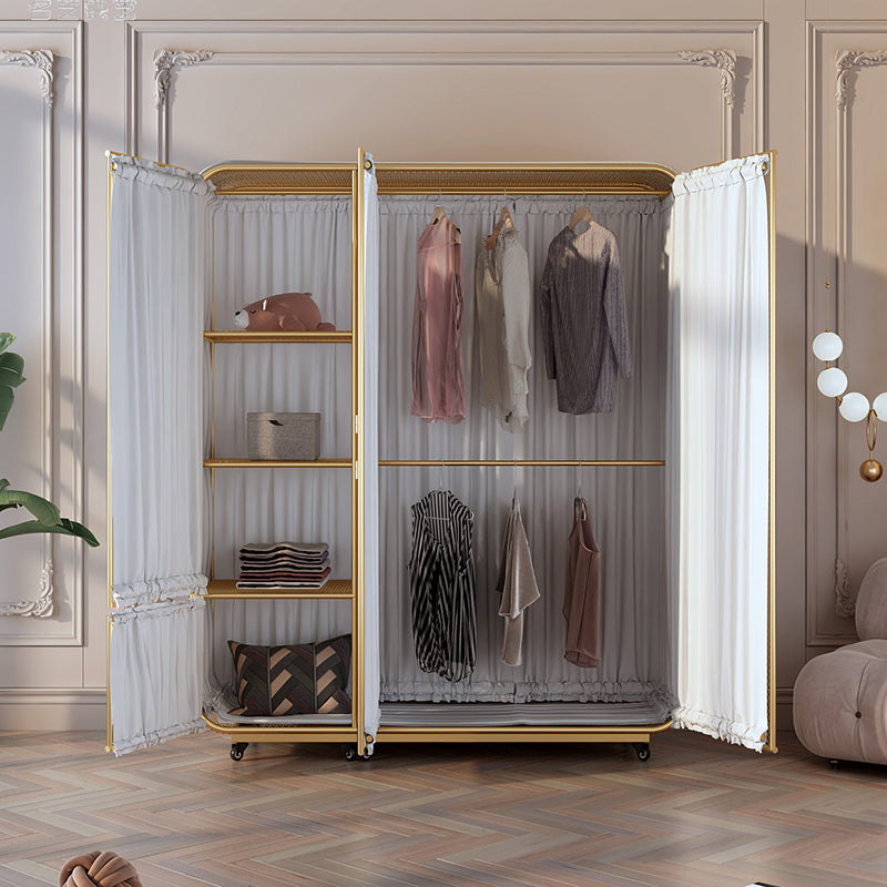 Modern Wardrobe Cabinet Metal Clothes Rail Wardrobe Armoire with Shelves