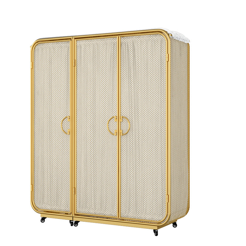 Modern Wardrobe Cabinet Metal Clothes Rail Wardrobe Armoire with Shelves