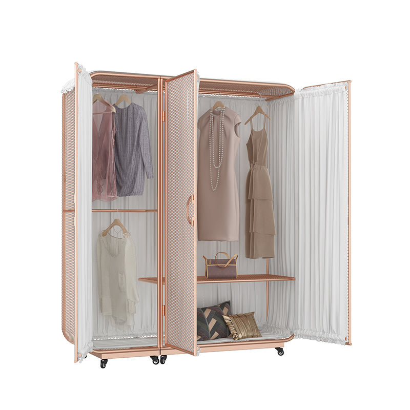 Modern Wardrobe Cabinet Metal Clothes Rail Wardrobe Armoire with Shelves